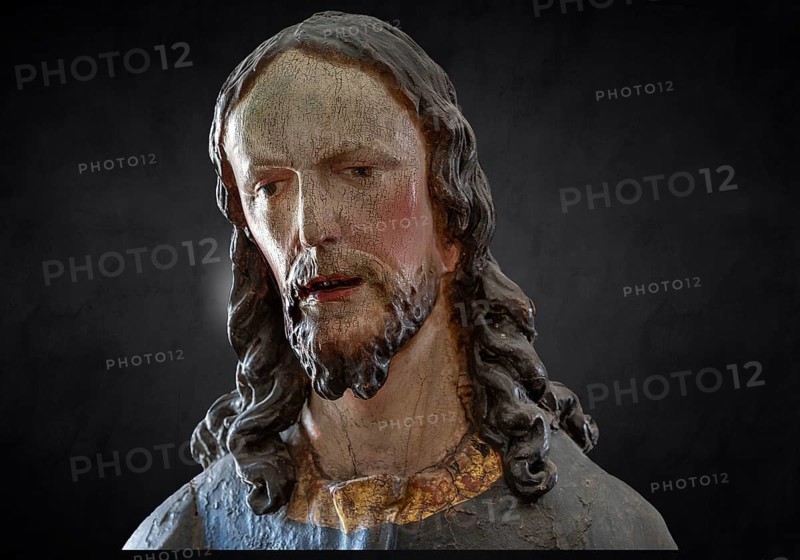 Palmesel wooden figure around 1880, Christ detail on dark ground, Dominican convent Wettenhausen, Swabia, Bavaria, Germany, Europe