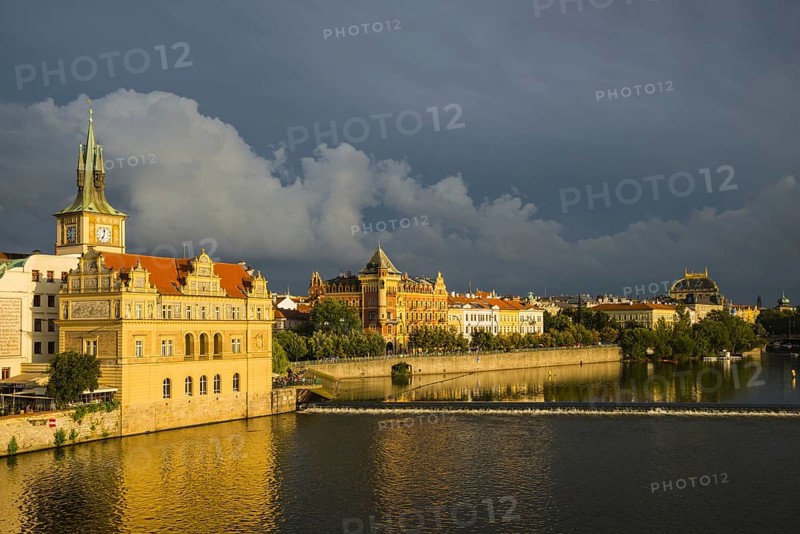 Bedrich Smetana Museum in the former waterworks, behind it the Old Town Water Tower, Smetana Quay, Old Town, Prague, Bohemia, Czech Republic, Czech Republic, Europe