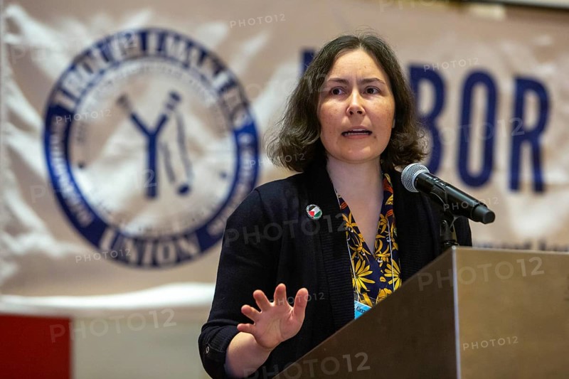 Chicago, Illinois, Labor Notes editor Alexandra Bradbury speaks at the 2024 Labor Notes conference. The conference brought together 4, 700 union activists from across the United States and beyond