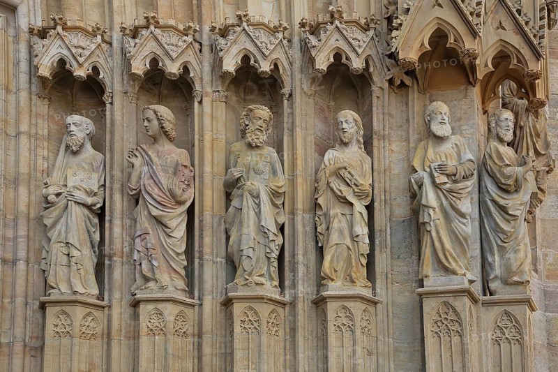 Six apostle sculptures at the church portal of the UNESCO Cathedral, St Mary's Church, Erfurt Cathedral, Cathedral Square, Erfurt, Thuringia, Germany, Europe