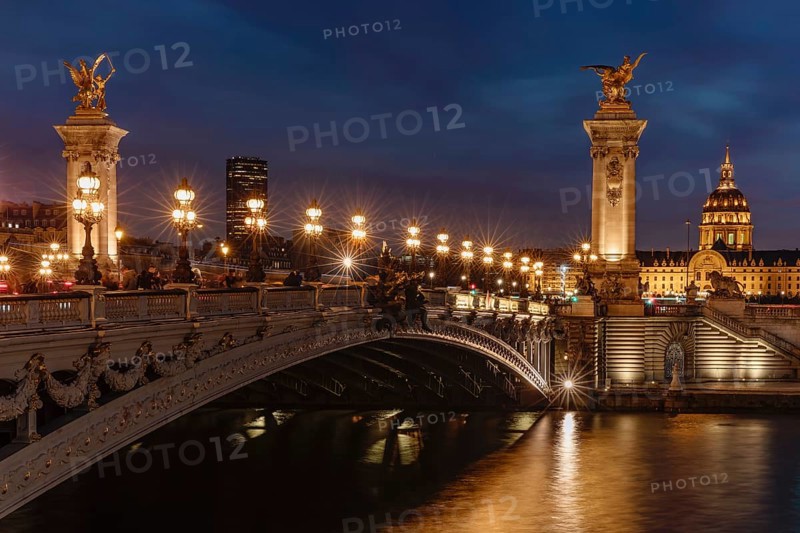 Pont Alexandre III, with Invalides Cathedral, Seine, Invalides, Paris, Ile de France, France, Paris, Ile de France, France, Europe