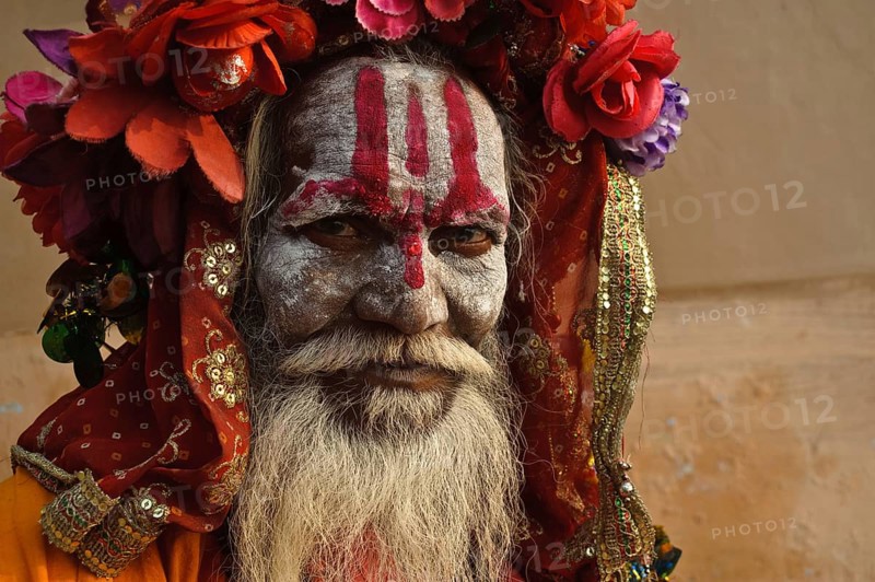 Portrait of a hindu ascetic, sadhu, Varanasi, India, Asia