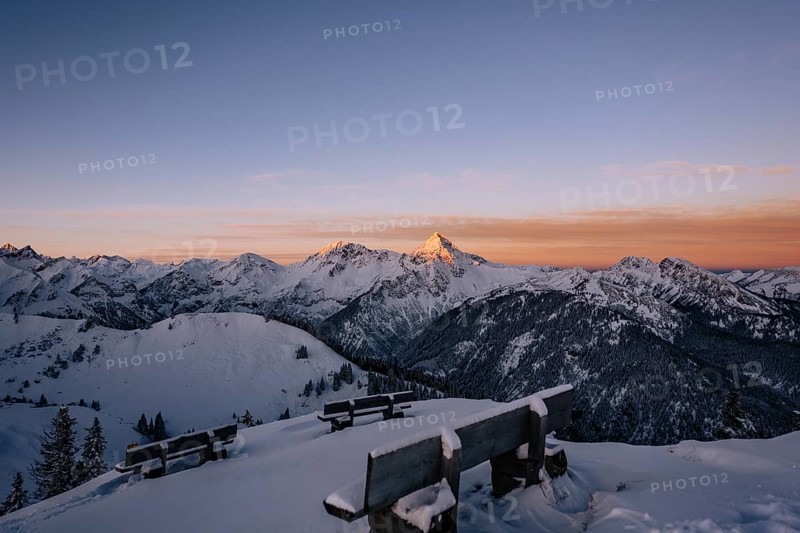 Snow-covered windscape in the Alps at Neunerköpfle in the Tannheimer Tal in Tyrol, Austria, Europe