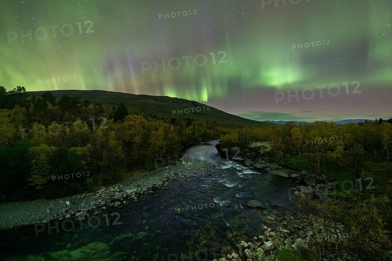 Northern Lights over the Abiskojakka River, Abisko National Park, Lapland, Sweden, Europe
