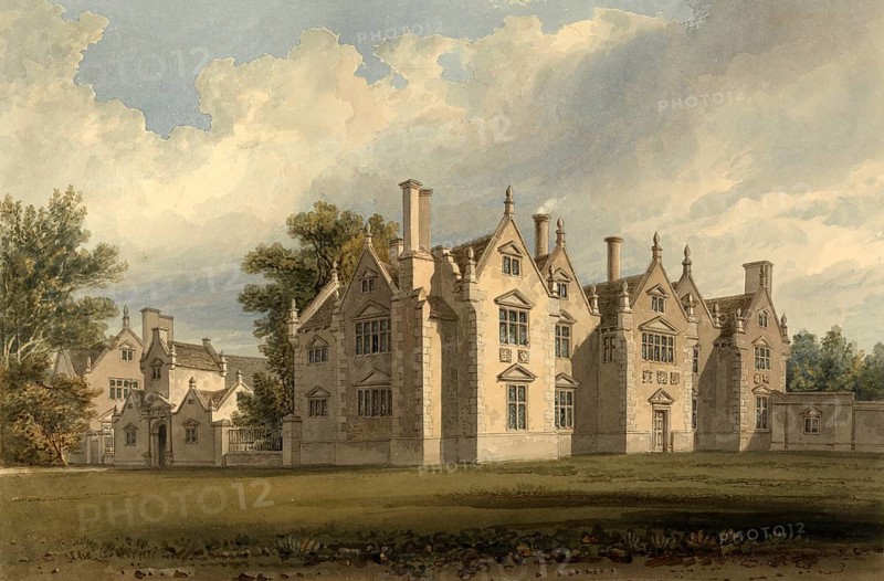 North-east view of Trevalyn Hall, Denbighshire, property of George Boscawen Esqre, built by Sir G. Trevor, England, digitally restored reproduction of a 19th-century original by John Buckler, Record date not stated, North East View of Trevalyn Hall, the property of George Boscawen Esqre, Built by Sir G. Trevor, digitally restored reproduction of a 19th-century original, Record date not stated
