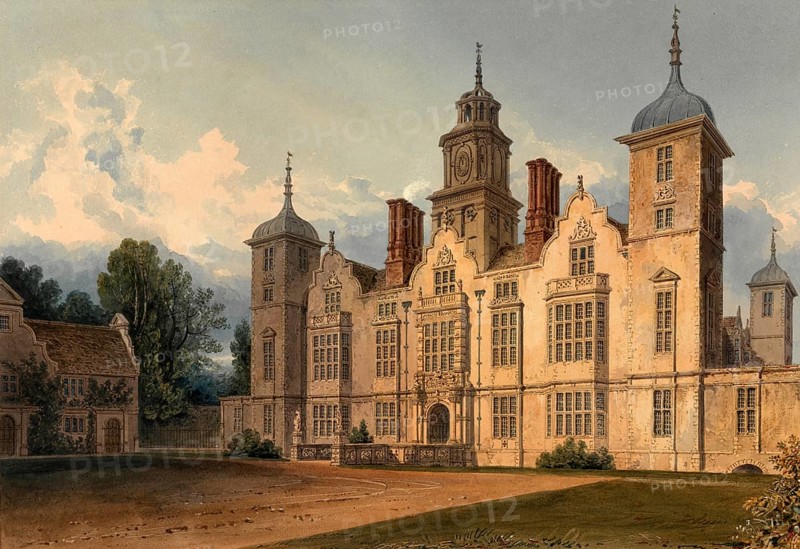 South Front of Blickling Hall, Norfolk, the Seat of the Lord Suffield, England, digitally restored reproduction of a 19th-century original by John Buckler, Record date not stated, South Front of Blickling Hall, the Seat of the Lord Suffield, digitally restored reproduction of a 19th-century original, Record date not stated