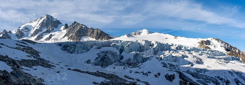 High alpine mountain landscape, summit of the Aiguille de Chardonnet and Glacier du Tour, glaciers and mountain peaks, Chamonix, Haute-Savoie, France, Europe