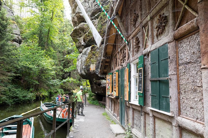 At the Upper Lock, the starting point of the boat trip on the Kirnitzsch near Hinterhermsdorf, Saxon Switzerland, Saxony, Germany, Europe