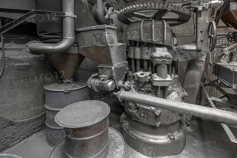 Stamping machine for the production of zinc powder of a metal powder mill, founded in 1900, Igensdorf, Upper Franconia, Bavaria, Germany, Europe