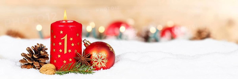 First 1st Advent with candle Christmas decoration Christmas decoration banner Christmas card for Christmas time with copy space Copyspace in Stuttgart, Germany, Europe