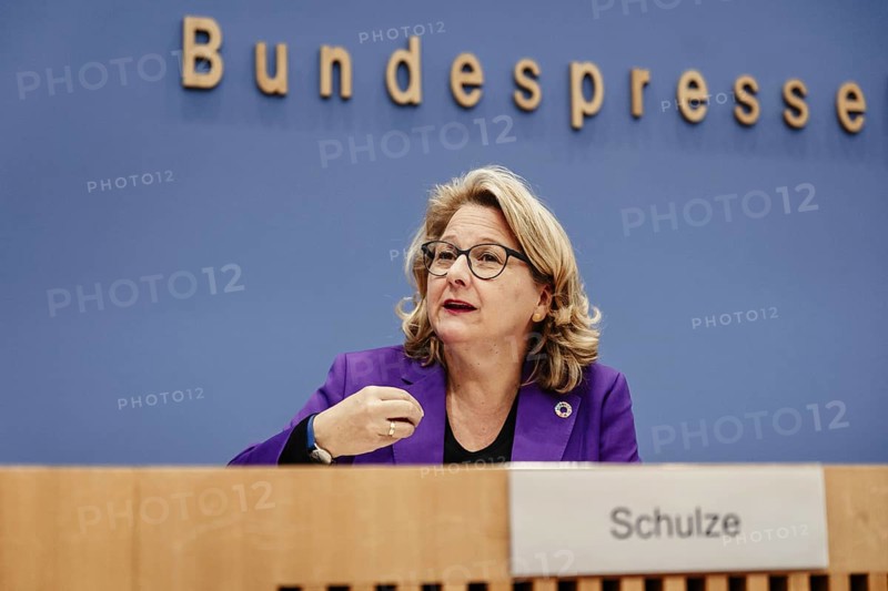 Svenja Schulze (SPD), Federal Minister for Economic Cooperation and Development, photographed at the Federal Press Conference for the presentation of the 17th Development Policy Report of the Federal Government in Berlin, 11 December 2024. Photographed on behalf of the Federal Ministry for Economic Cooperation and Development. Berlin
