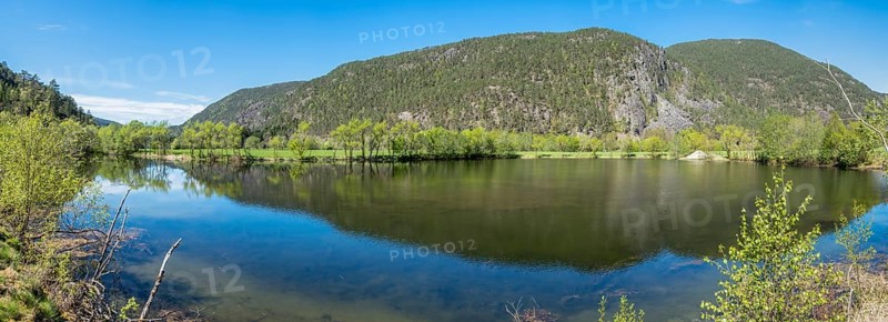 Panorama of the Suldal river, famous salmon river in the Ryfylke region, southern Norway