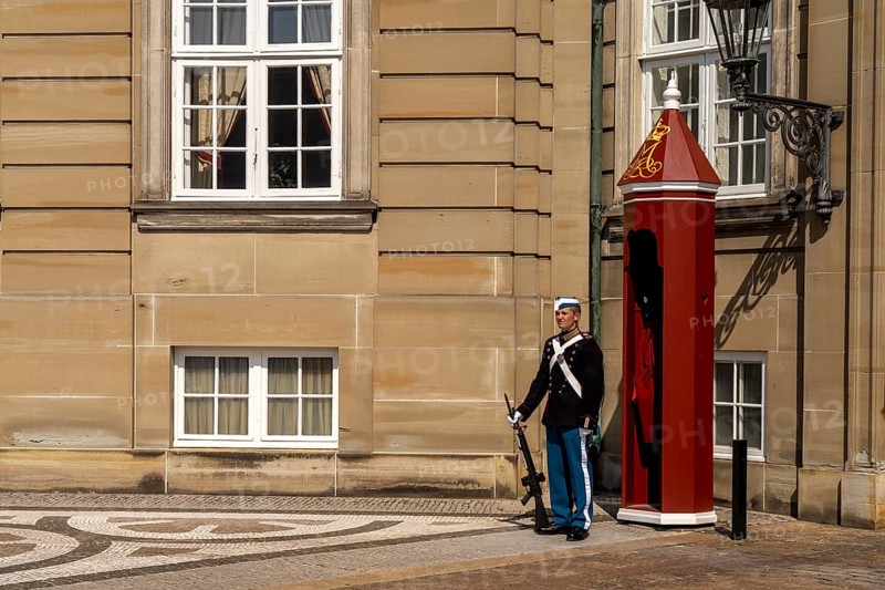 Guard at Amalienborg Palace in Copenhagen, Denmark, Europe