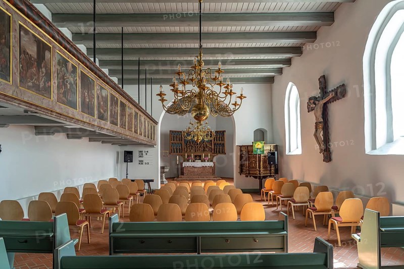 Interior of St Vincent's Church in Odenbüll, Nordstrand peninsula, North Friesland district, Schleswig-Holstein, Germany, Europe