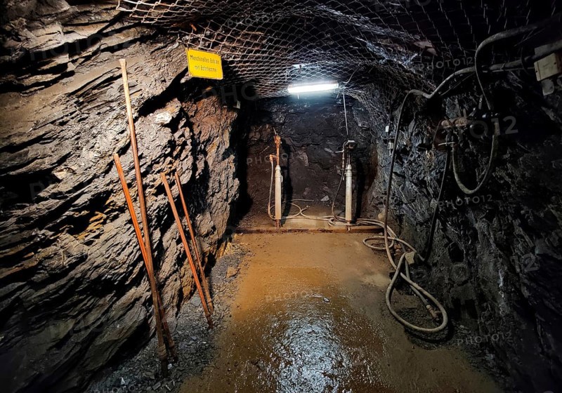 Mechanical drilling with a hammer drill in the Rammelsberg visitor mine, UNESCO World Heritage Site, Goslar, Lower Saxony, Germany, Europe