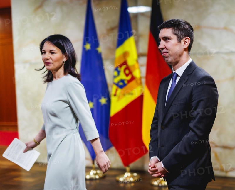 (L-R) Annalena Bärbock, Federal Minister for Foreign Affairs, meets Mihai Popsoi, Foreign Minister of the Republic of Moldova, for talks at the Federal Foreign Office. Taken during a joint press conference in Berlin, 09.04.2024. Photographed on behalf of the Federal Foreign Office'