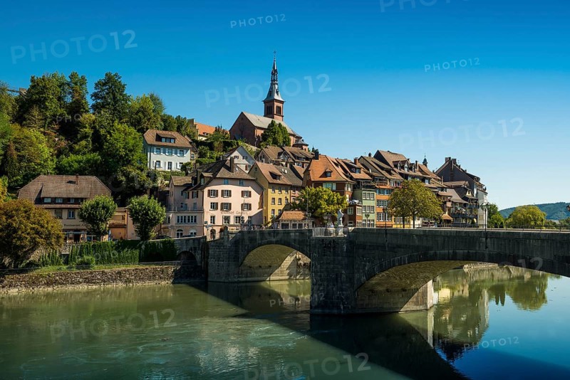 Village view with Rhine, Laufenburg, High Rhine, Black Forest, Baden-Württemberg, Germany, Europe