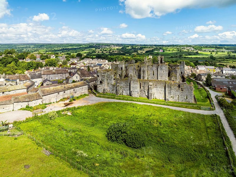 Middleham Castle from a drone, Middleham, Wensleydale, North Yorkshire, England, United Kingdom, Europe