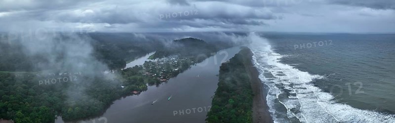 Aerial view, beach and sea, coast with rainforest, Tortuguero National Park, Costa Rica, Central America