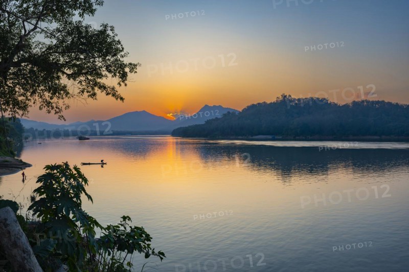 Sunset on the Mekong near Luang Prabang, Laos, Asia