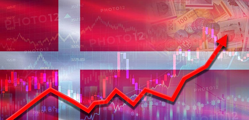 Denmark financial growth on market graph. Denmark economic growth on financial graph