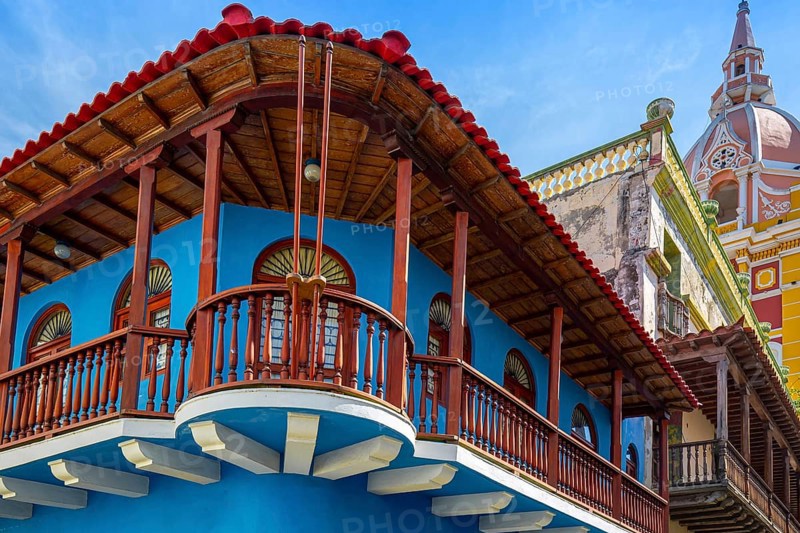 Famous colonial Cartagena Walled City (Cuidad Amurrallada) and its colorful buildings in historic city center, designated a UNESCO World Heritage Site