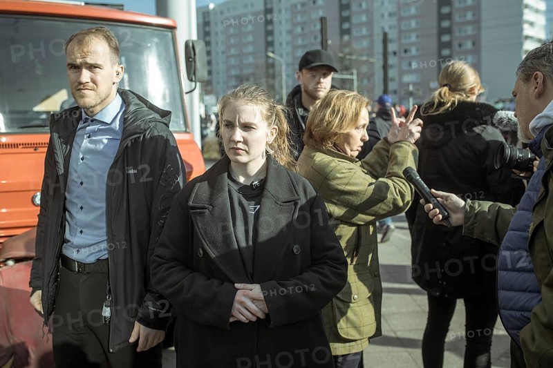 Bodyguards and Beatrix von Storch (in the background) at the final rally of Beatrix von Storch and the AfD in the Bundestag election campaign in Lichtenberg, Berlin, Germany, Europe