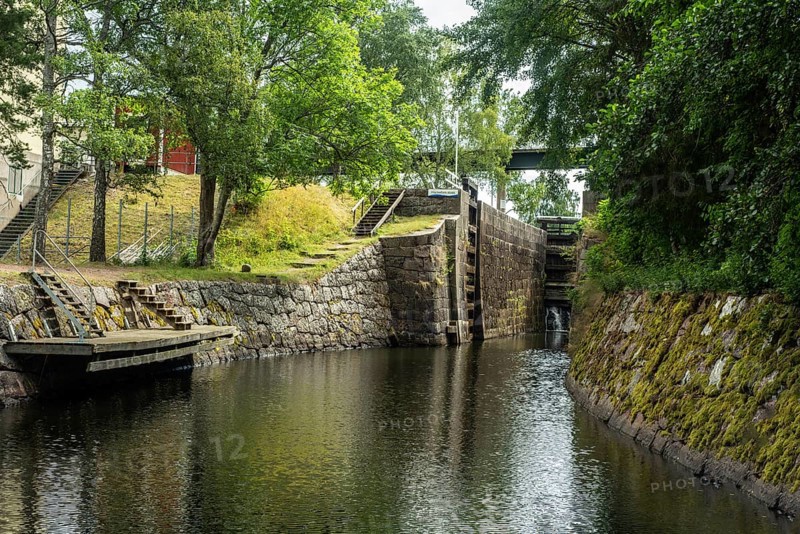 Lock in Kinda Canal, Linköping, Östergötland, Sweden, Scandinavia, Europe