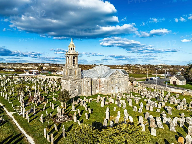 St George's Church and Cemetery froim a drone, Reforne, Portland, Dorset, England, United Kingdom, Europe