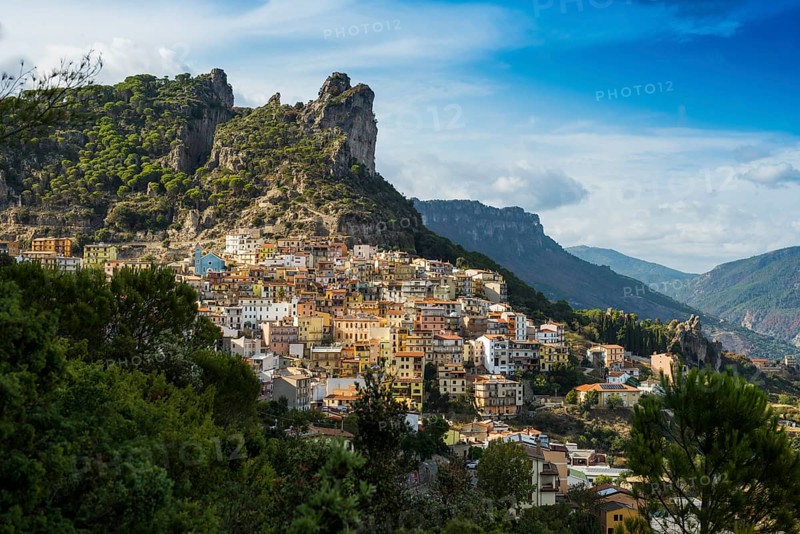 Picturesque village and steep mountains, Ulassai, Province of Ogliastra, Sardinia, Italy, Europe