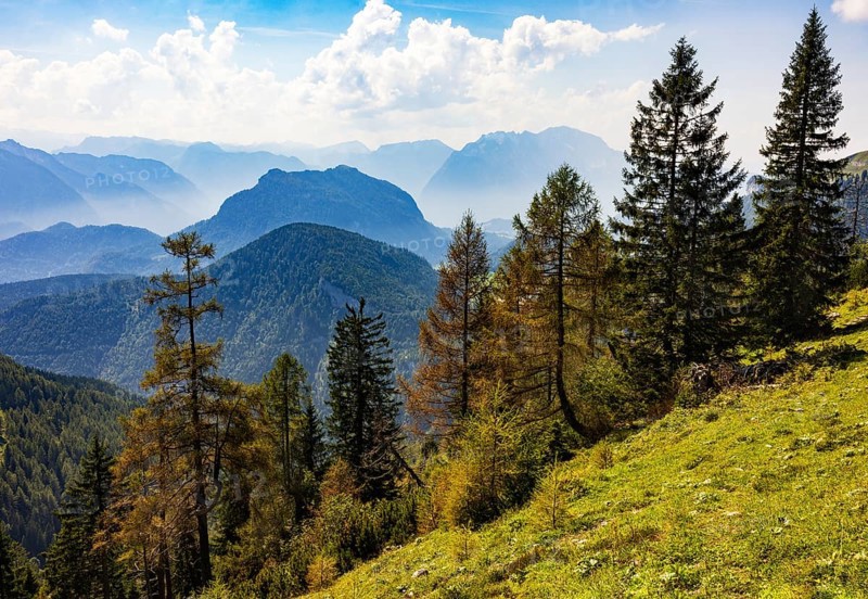 View from Hochbühel to Schwarzer Berg, Osterhorn group, Salzkammergut, Salzburg province, Austria, Europe