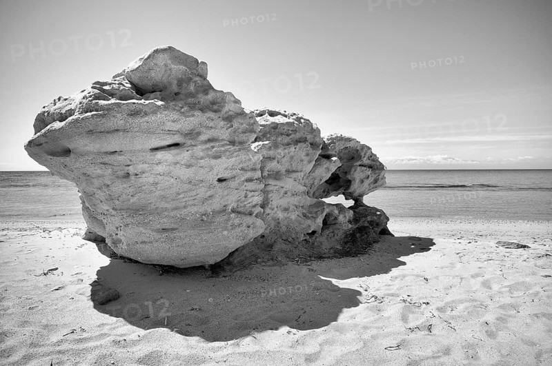 Rocks on the beach of Nea Kallikratia, Chalkidiki, Halkidiki, Macedonia, black and white, Greece, Europe