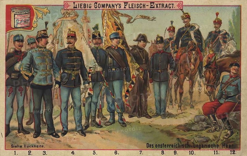 Picture series The Austro-Hungarian Army, Liebig picture, digitally restored reproduction of a collection picture from around 1900, public domain, exact date unknown, uniformed soldiers of the Austro-Hungarian army present themselves in full dress uniform