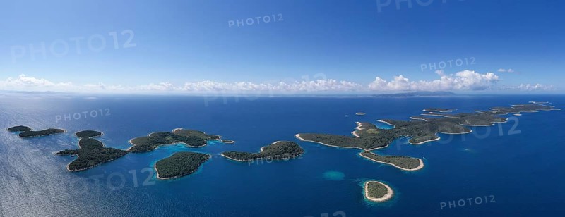Aerial view, Pakleni or Paklinski Islands off the island of Hvar, Dalmatia, Croatia, Europe