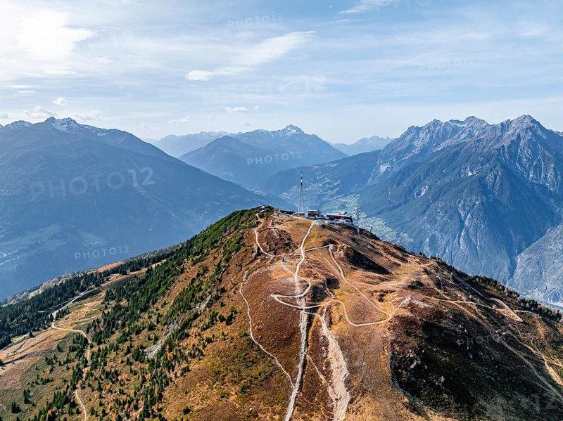 Summit with mountain railway, Venet mountain railway, Venet, Ötztal Alps, Tyrol, Austria, Europe