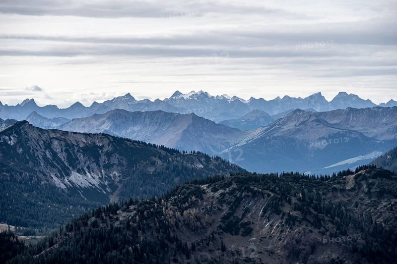 View of the foothills of the Mangfall mountains, from the Österreischischer Schinder, Bavarian Prealps, Mangfall mountains, Bavaria, Germany, Europe
