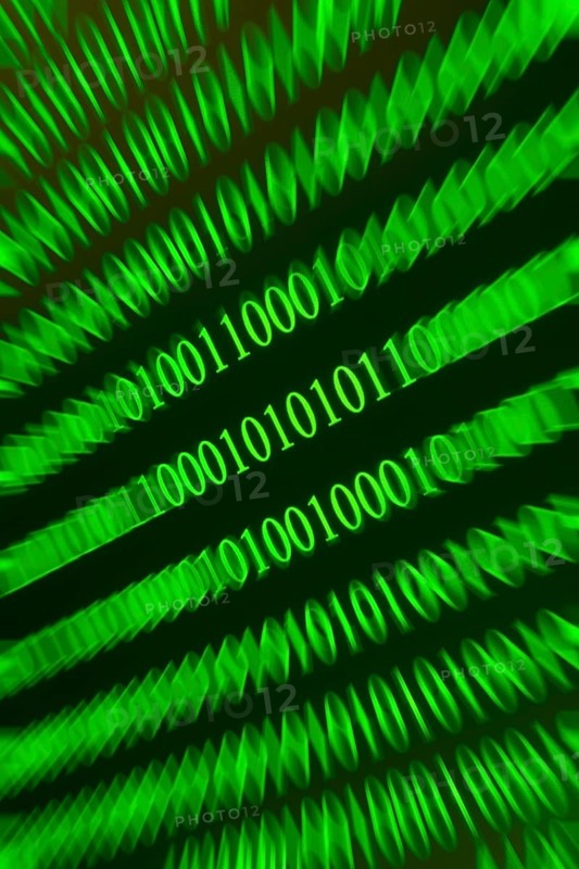 Swirling green binary numbers with blurring, techno-like representation