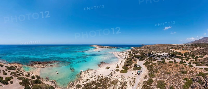 Drone shot, Elafonissi beach, south-west Crete, Crete, Greece, Europe