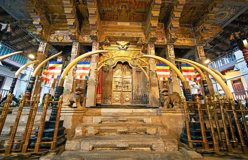 Golden shrine in the Buddhist Temple of the Tooth or Sri Dalada Maligawa, Kandy, Central Province, Sri Lanka, Asia