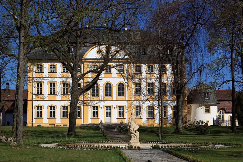 The Jägersburg, former Schönborn hunting lodge, a baroque hunting lodge of the Bamberg prince-bishops near Eggolsheim, district of Forchheim, Upper Franconia, Bavaria, Germany, Europe