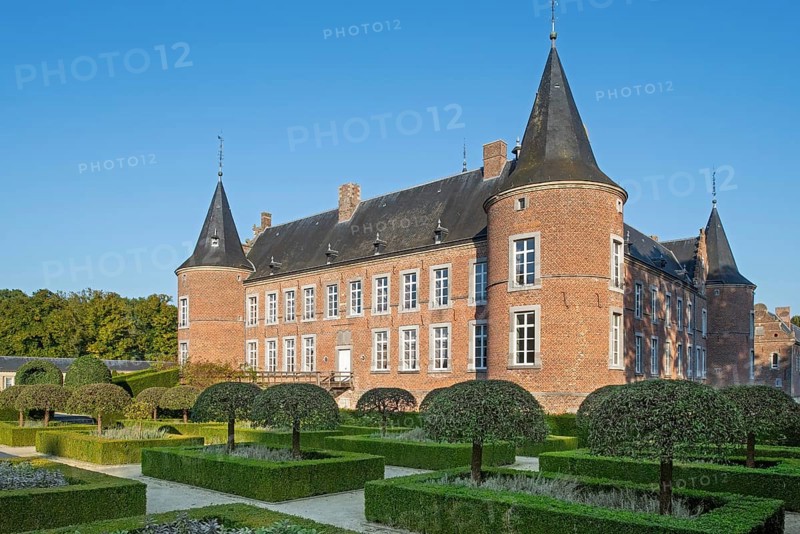 Commandery of Alden Biesen and French garden, 16th-century moated castle at Rijkhoven, Bilzen, province of Limburg, Flanders, Belgium, Europe