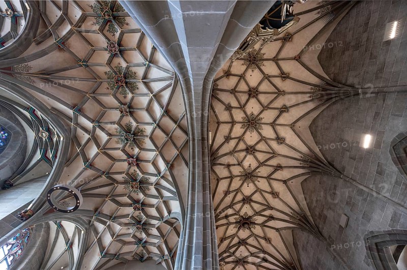 Late Gothic ribbed vault from the Heilig-Kreuz-Münster, 15th century, Rottweil, Baden-Württemberg, Germany, Europe