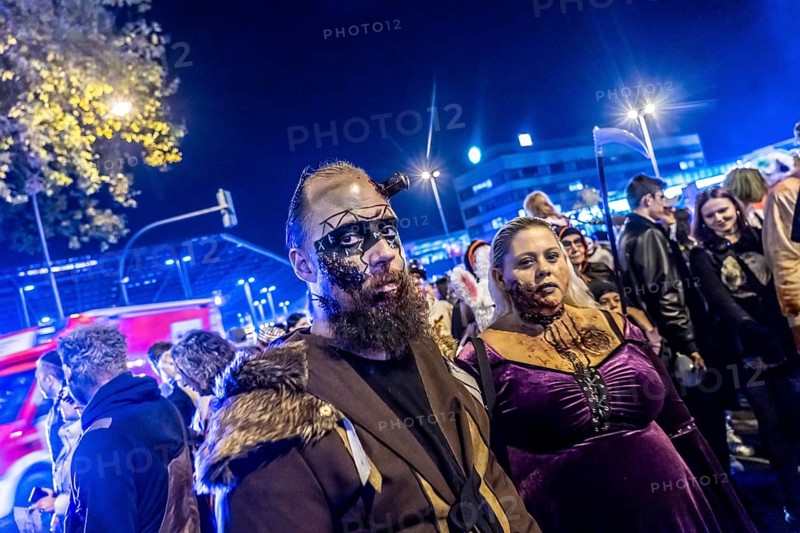 The Zombiewalk in Essen, on Halloween several hundred people, some dressed as scary zombies, undead, walked from the main railway station to the district of Rüttenscheid, North Rhine-Westphalia, Germany, Europe