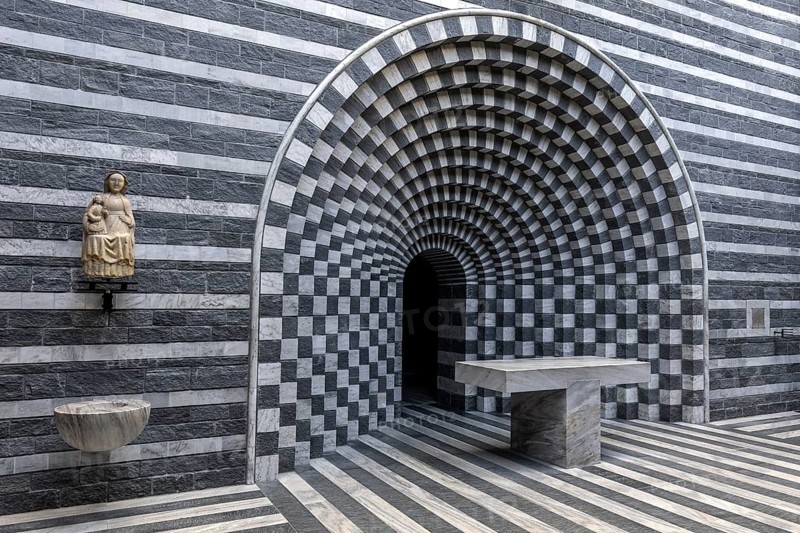 Chiesa di San Giovanni Battista, interior view, architect Mario Botta, Mogno, near Fusio, Lavizzara, Canton Ticino, Switzerland, Europe