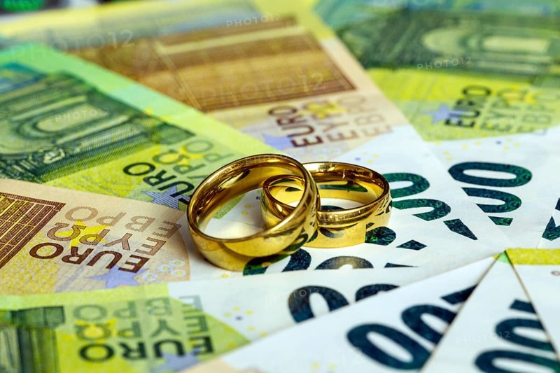 Wedding rings on euro banknotes