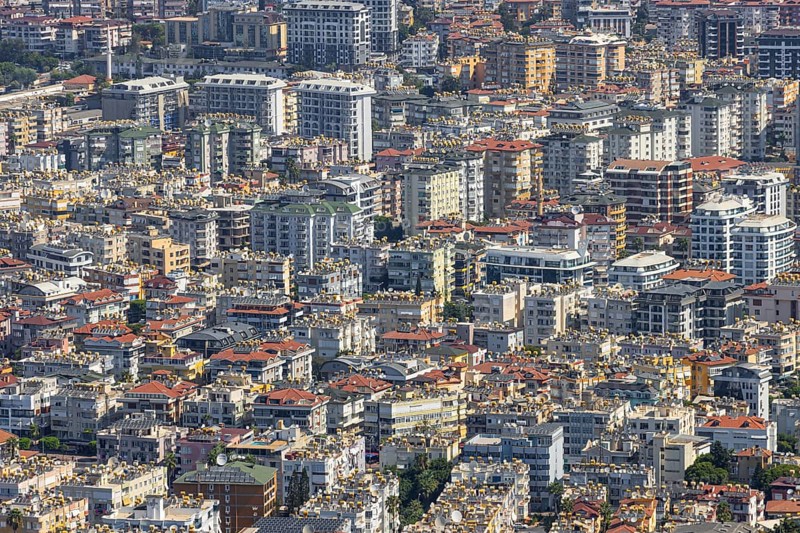 The centre of the city of Alanya is very densely built-up due to the limited area of the sea on one side and the steeply rising Taurus Mountains on the other, Alanya, Antalya, Turkey, Asia