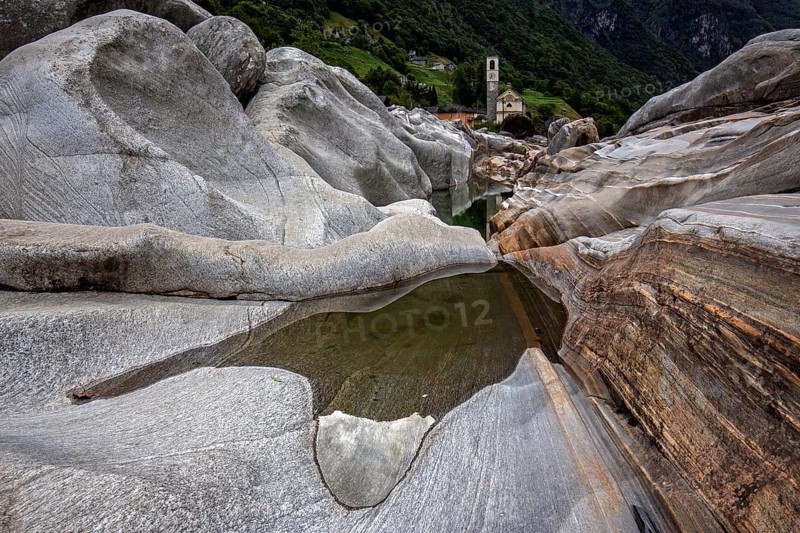 Rocks in the Verzasca River, behind Lavertezzo, Verzasca Valley, Valle Verzasca, Canton Ticino, Switzerland, Europe