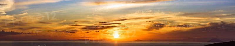 Panorama of Sunset over Aeolian Islands and Stromboli Volcano from Nicotera, Aeolus, Sicily, Tyrrhenian Sea, Italy, Europe