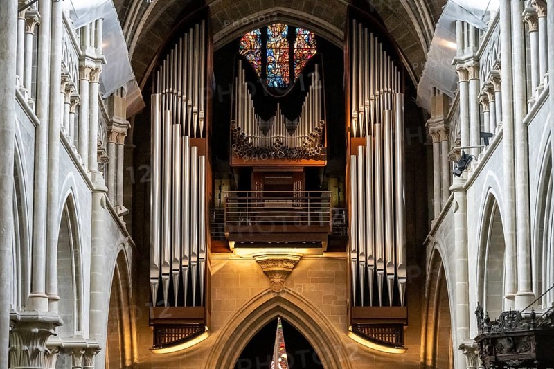Organ of Notre-Dame Cathedral, former episcopal church of the diocese of Lausanne, today the main reformed church of the city of Lausanne, canton of Vaud, Switzerland, Europe