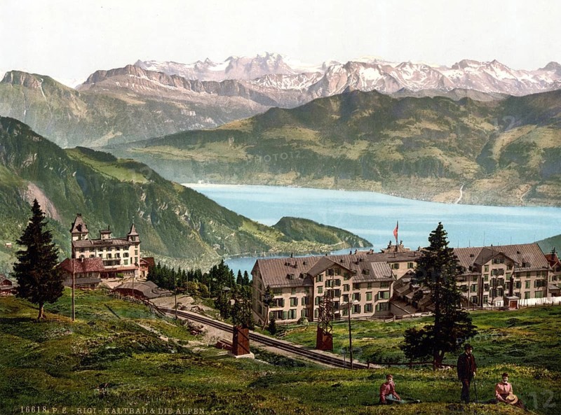 Kaltbad and the Alps, Rigi, Switzerland, Historical, digitally restored reproduction from a 19th century original, Record date not stated, Europe